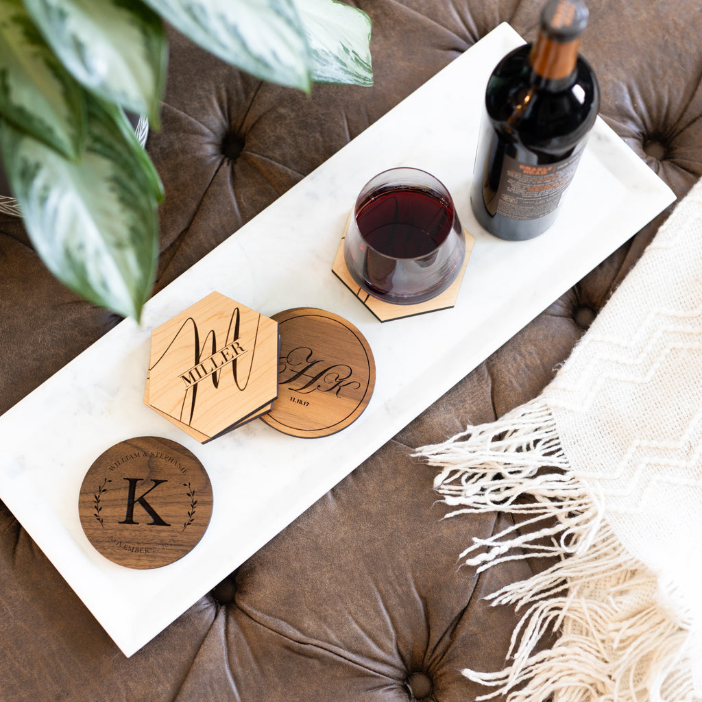 Personalized Monogrammed Wood Coaster Set of 4 with Holder – The Photo Gift