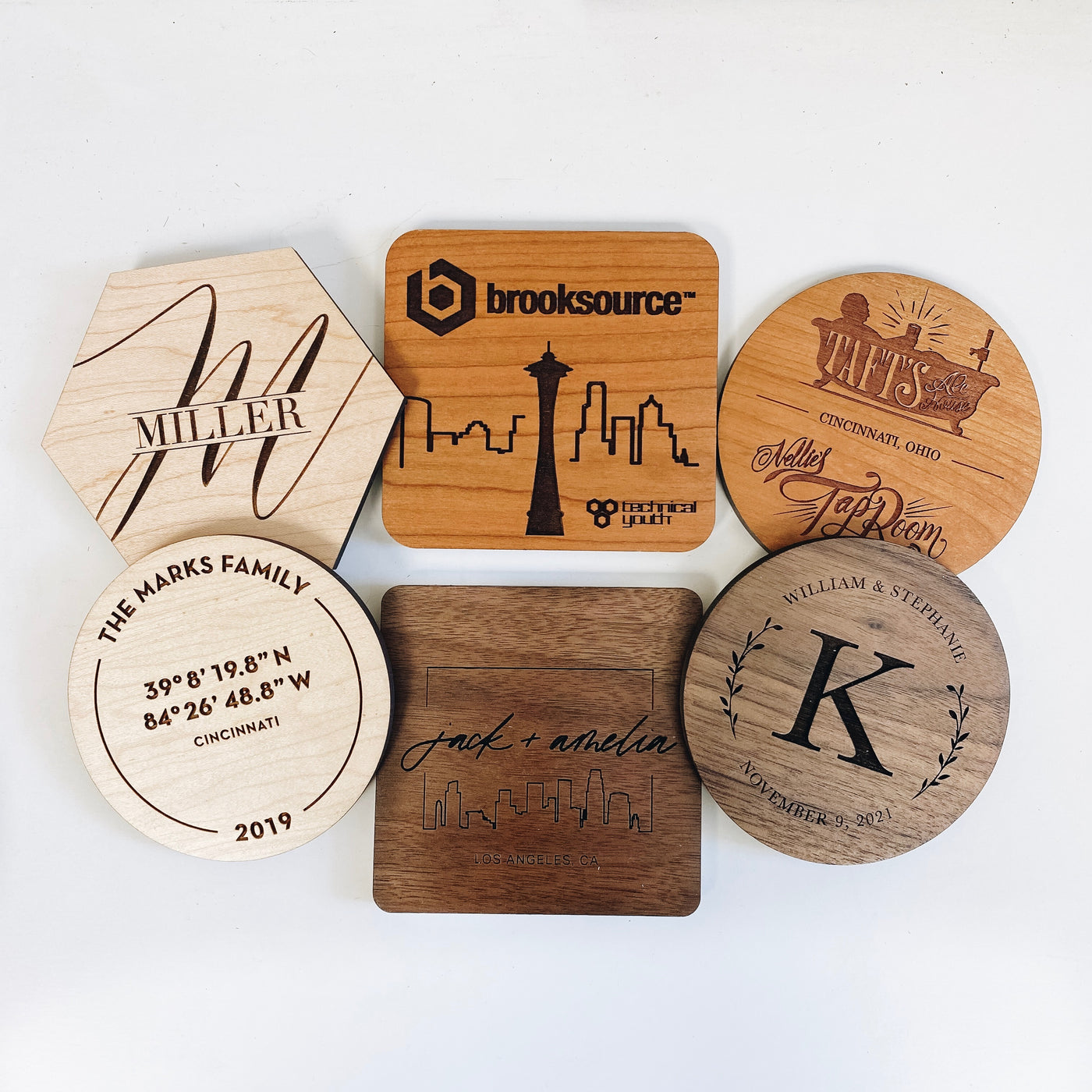 Personalized Wooden Engraved Round Coasters Set